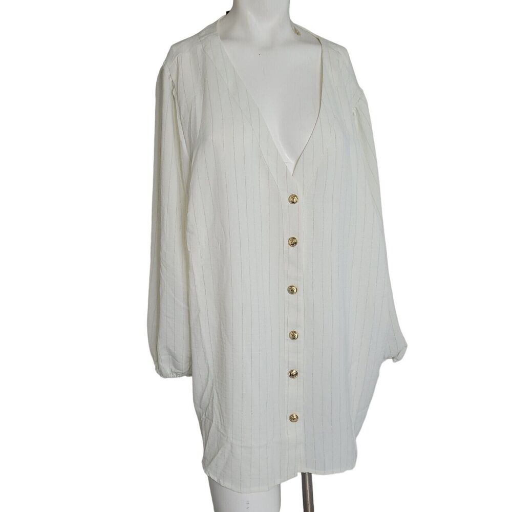 NEW Fred David size 2X blouse women button sheer v-neck longsleeve NWT